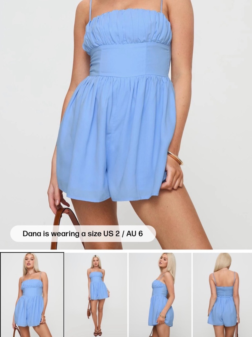 Princess Polly Light Blue Strapless Romper Skort